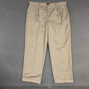 Izod Pants Mens 42x32 Brown Classic Pleated Cuffed Cotton Twill American Chino